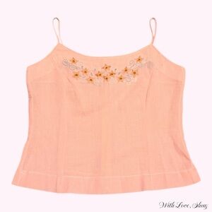 90s vintage coral pink floral embroidered cropped cami top